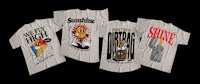 four t - shirts with different designs on them